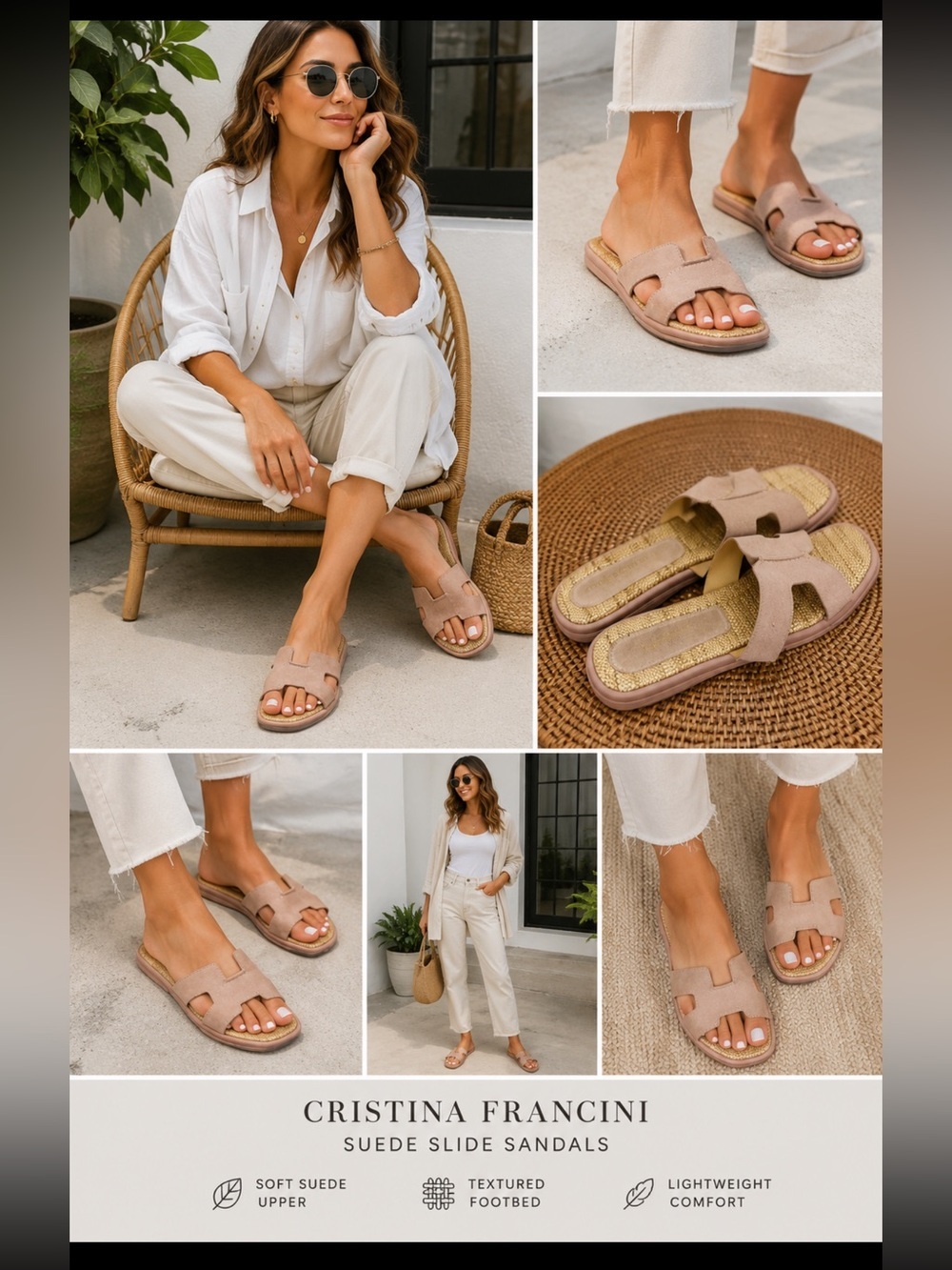 Cristina Francini Blush Pink Suede Slide Sandals Women’s Size 8 Textured Footbed - Picture 2 of 8